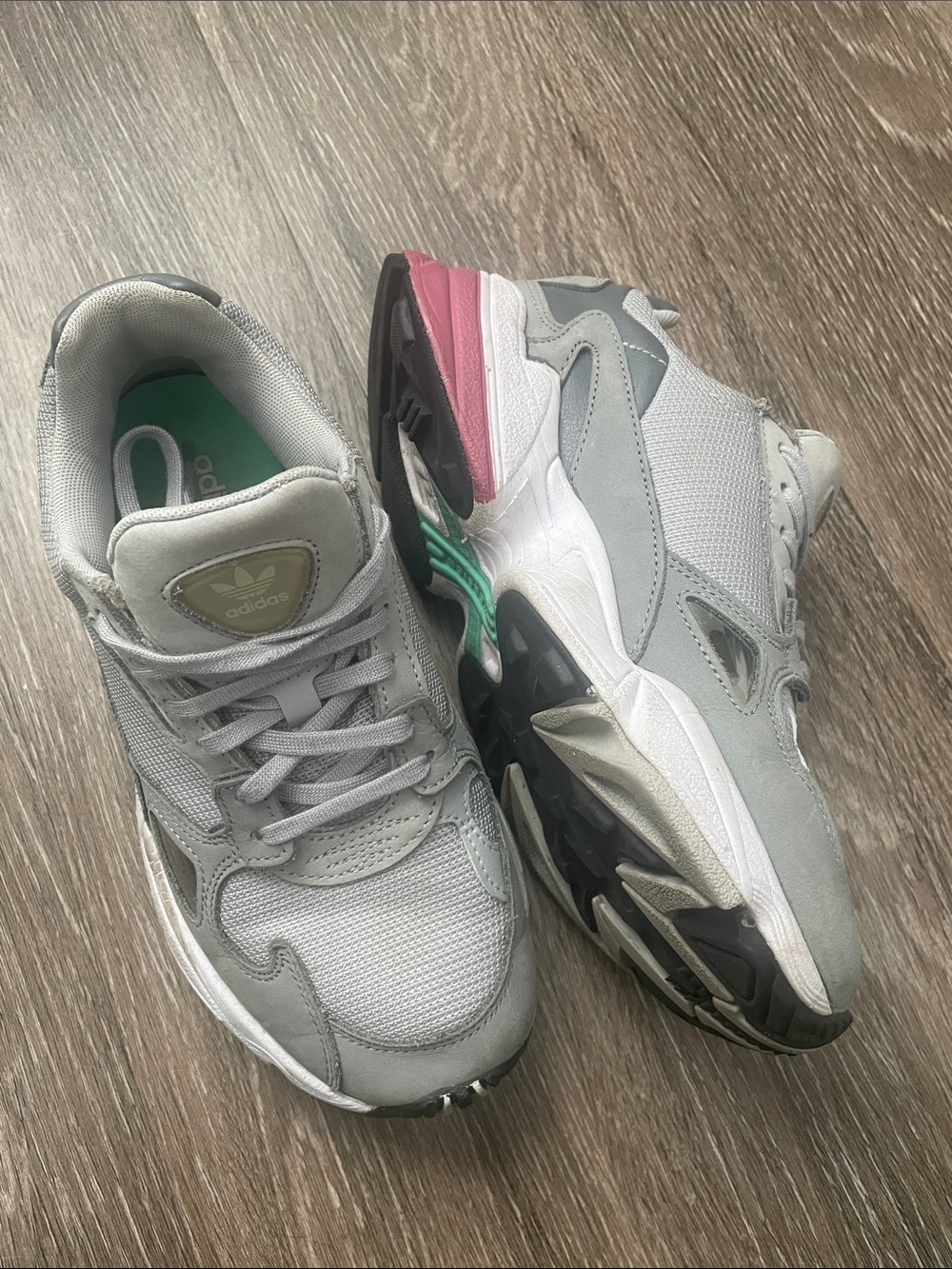 adidas Women's Light Gray Mesh & Suede Sneakers with Mint Accent - Picture 4 of 5